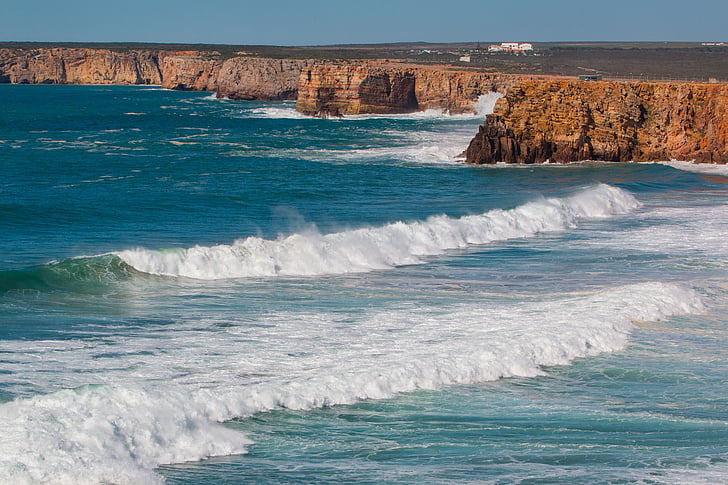 Portugália, Algarve, Cabo sao vicente, hullám, tenger, Sagres, rock