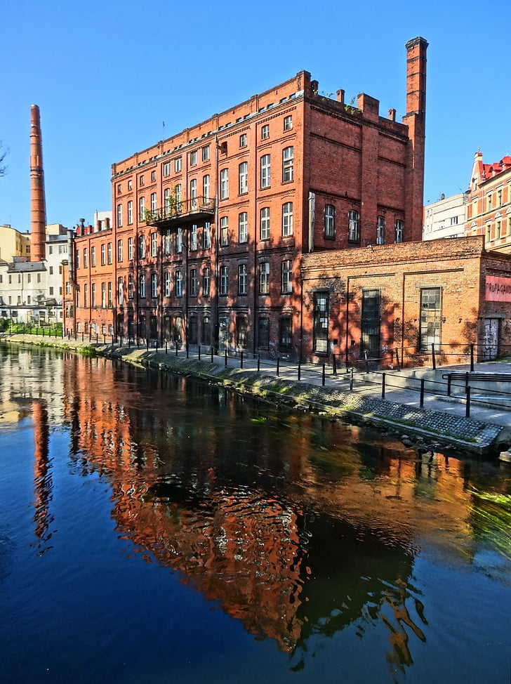 farbiarnia, Bydgoszczy, Polonia, edificio, arquitectura, agua, Río