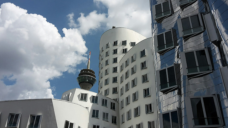 architecture, gratte-ciels, architecture moderne, port des médias, Düsseldorf, architecte gehry, Gehry