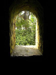 stone, age, moss, green, puerto rico, window, portal