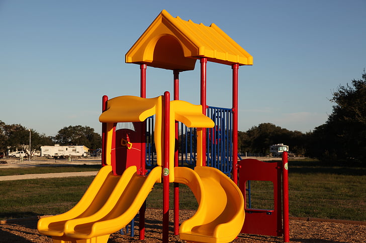 Parque infantil, slide, jogar, crianças, diversão, recreação, ao ar livre