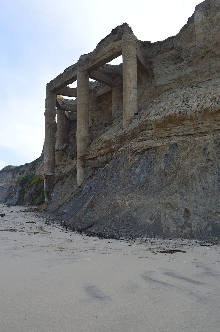 ruiny, Plaża, Urwisko, Half moon bay, Kalifornia, Pacyfiku, Ocean