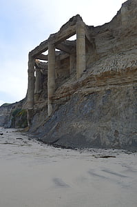 ruínas, praia, penhasco, Baía de Half moon, Califórnia, do Pacífico, oceano