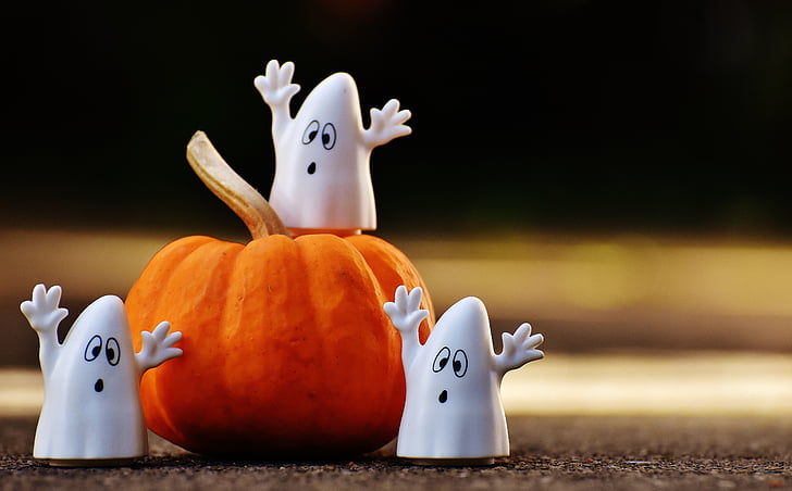 Halloween, fantasmi, zucca, Felice halloween, fantasma, autunno, ottobre