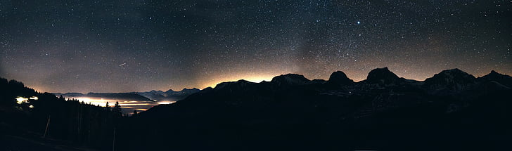 stjernehimmel, Sky, lang eksponering, City, Thun, Schweiz, thun-søen