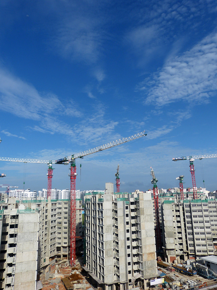 construction, site, cranes, building construction, helmet, architecture, blue