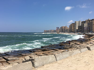 Alexandrie, Egypt, Já?, pláž, pobřeží