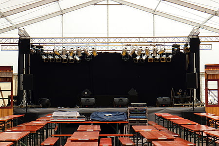 字幕, 帐篷, bierbaenke, 阶段, 聚光灯下, 讲台, 音乐舞台