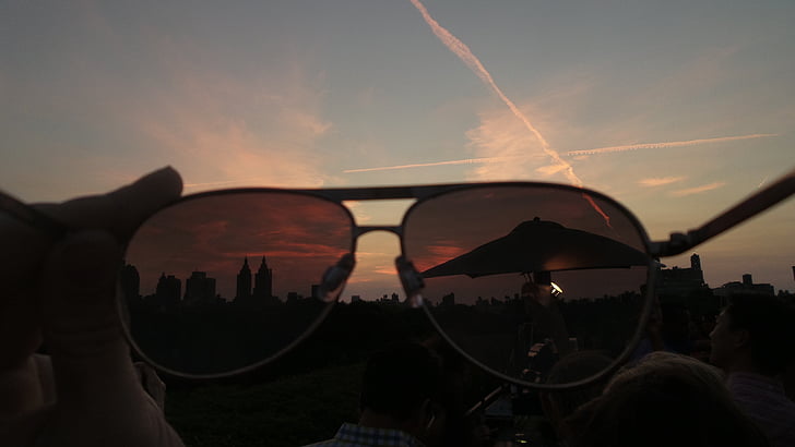 gafas de sol, cielo, puesta de sol, Manhattan, selfie