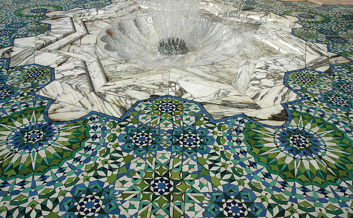 Fontána, vedle sebe, mozaika, vzorky, Maroko, Casablanca