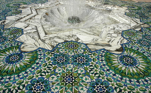 szökőkút, csempe, mozaik, minták, Marokkó, Casablanca