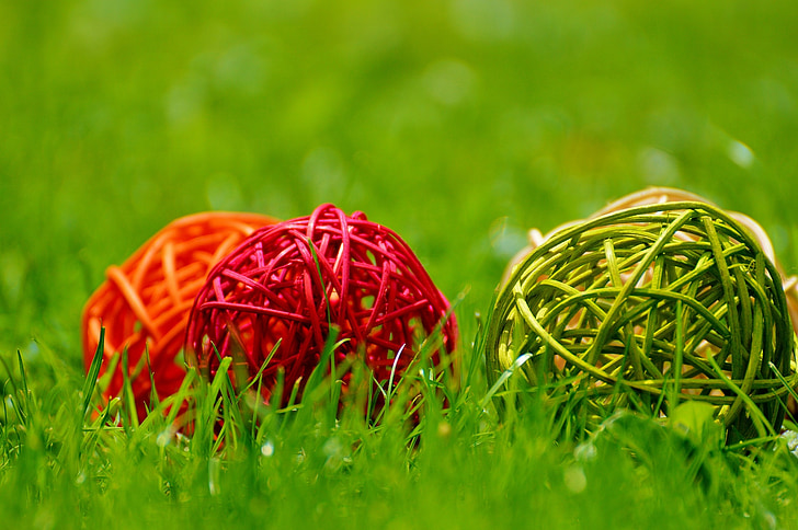 balls, decoration, wood, colorful, meadow