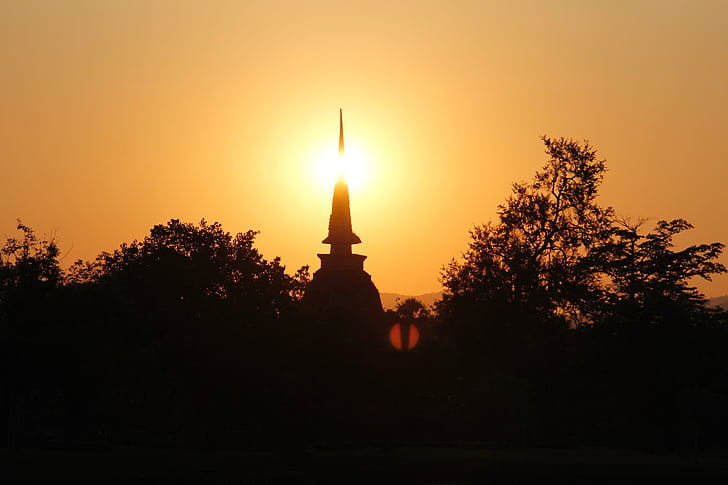 Sonnenuntergang, Tempel, Thailand, Sukhothai, Grab, Tempel-Komplex, Kunst