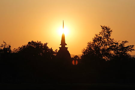 matahari terbenam, Candi, Thailand, Sukhothai, Makam, kompleks Candi, seni