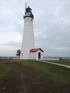 lighthouse, fort gratiot, lake huron, pure michigan, michigan, sky, historic