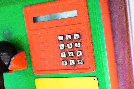 cabina de teléfono, Tailandia, antiguo, teléfono, colorido, teclas, pagar