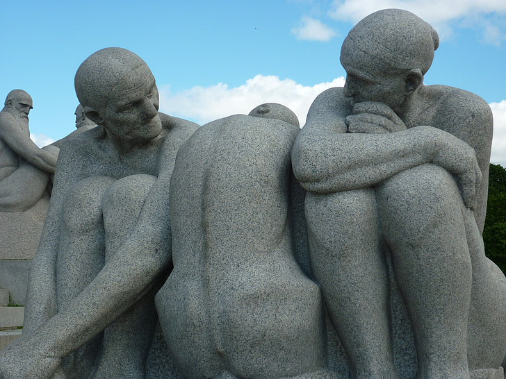 Oslo, Vigeland, skulptur, konst, gamla, mänskliga, sten
