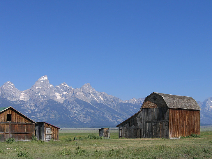 ranch, barn, buildings, agriculture, mountains, scenic, landscape