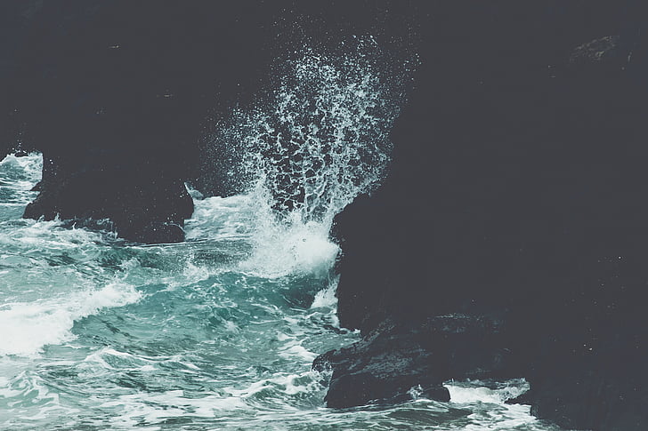 natura, apa, crashing, valuri, ocean, albastru, mare