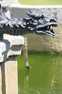 obrázek, drak, Fontána, voda, symbol, zvíře, tradiční