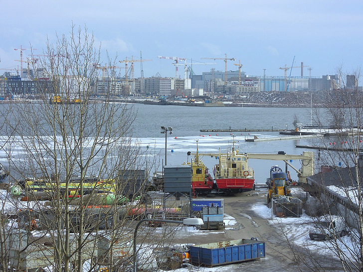 Puerto, de la nave, grúa, Grúas de elevación, azul, Helsinki, Finlandés