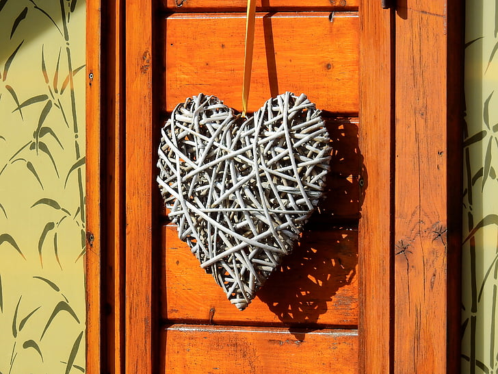 jantung, rumah, kayu, Cinta, romantis, Romance, pintu kayu