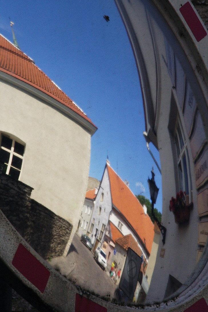 Tallinn, phản ánh, thành phố, ngôi nhà, biến dạng, tấm gương méo mó, Estonia