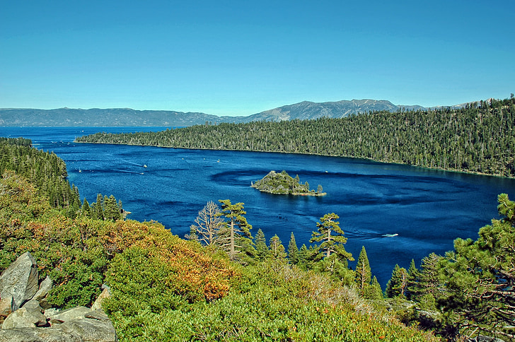 Lake tahoe, California, víz, hegyek, festői, táj, Sky