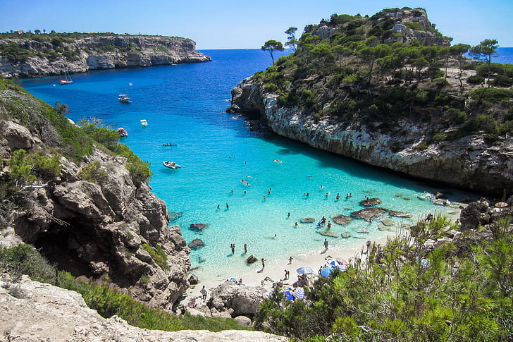 Pantai, Mallorca, dipesan, tebing, alam, musim panas, matahari