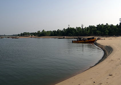 川, gangavali, 河口, 水, 砂バー, ボート, 国のボート