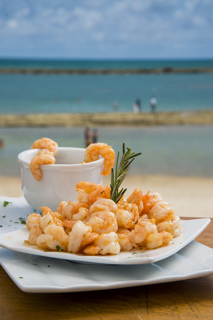 Krevety, pláž, Beira mar, jídlo, deska, Já?, gurmán