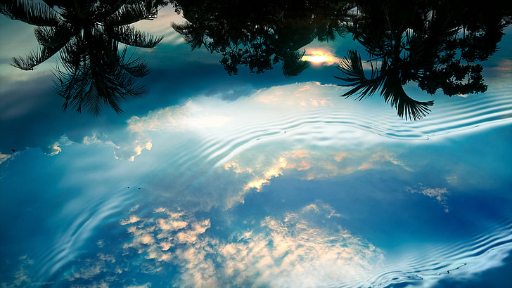 apa, reflecţie, cer, natura, albastru, vara, liniştit