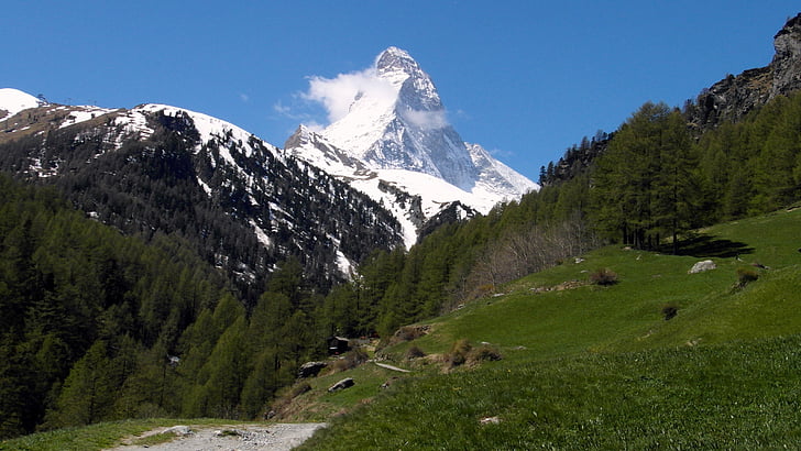 Matterhorn, Hora, Zermatt, alpské, Valais, Švýcarsko, sníh