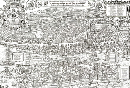 grabar en madera, ciudad, mapa, Zurich, murerplan, Suiza, 1576