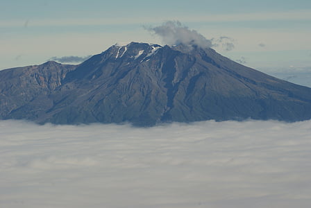 clouds, mountain, nature, sea of clouds, volcano, snow, mountain Peak