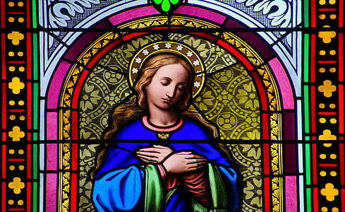stained glass window, painting, church, saint mary, magdalene, magdala, venosta