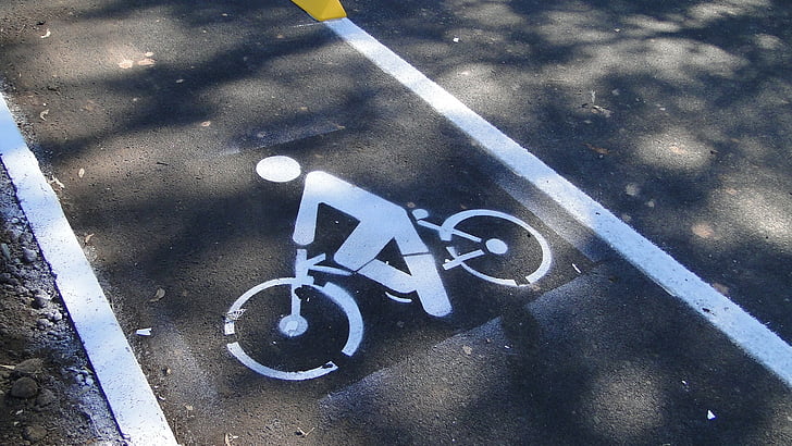 con đường xe đạp, nhựa đường, tín hiệu giao thông, đường đăng nhập, chú ý, tôn trọng, xe đạp