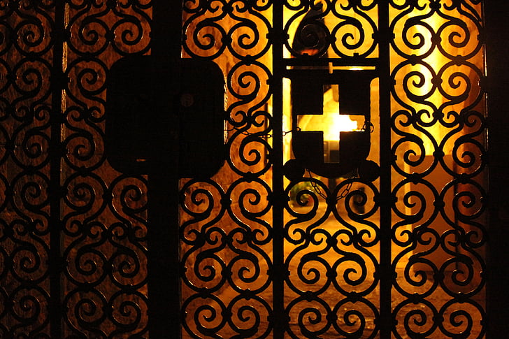 Cruz, luz, antiguo, puerta, religión, resplandor, decoración