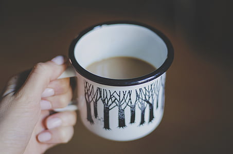 kaffe, Cup, drink, hånd, makro, krus, menneskelige kropsdel