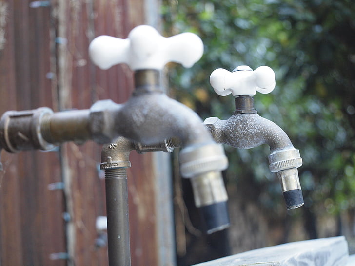 faucet, taps, garden, old, metal, water running, water basin