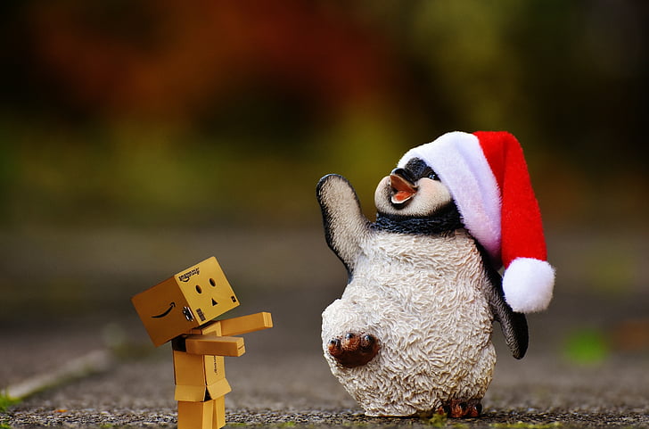 pinguim, Figura, Natal, chapéu de Papai Noel, decoração, engraçado, animal