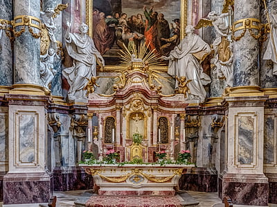 altar, Ebrach, Mosteiro, Igreja, interior, decoração, adoração