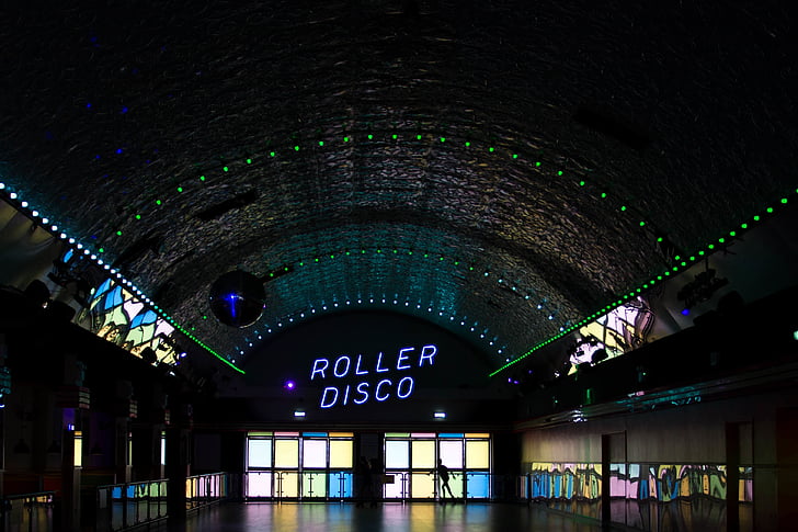 roller, disco, stadium, dark, inside, gym, building