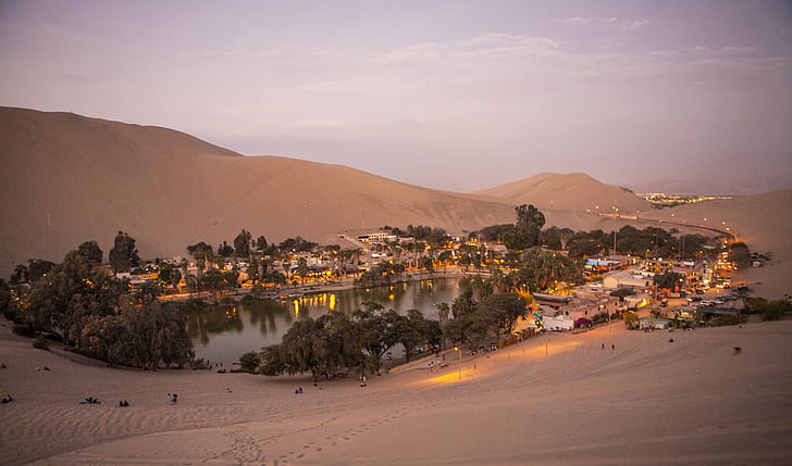 Peru, Huacachina, Sandboarding, oase av huacachina, ørkenen, sand, stranden