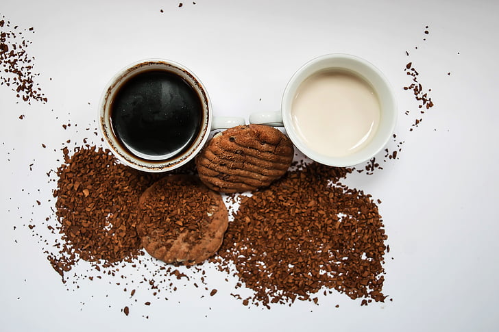 café avec des biscuits, biscuits à levure chimique, café et biscuits, alimentaire, brun, Coupe, boisson