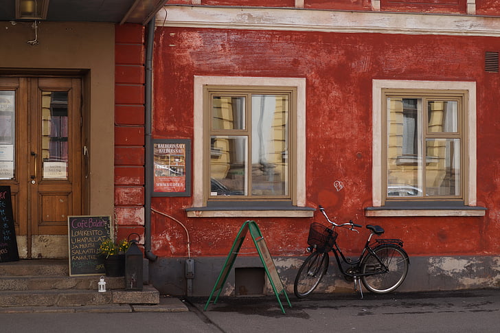 café, street, city, bike, wall, helsinki, building