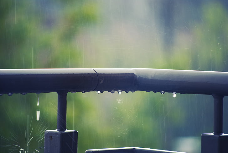 balustrade, metal, railing, rain, water, wet, nature