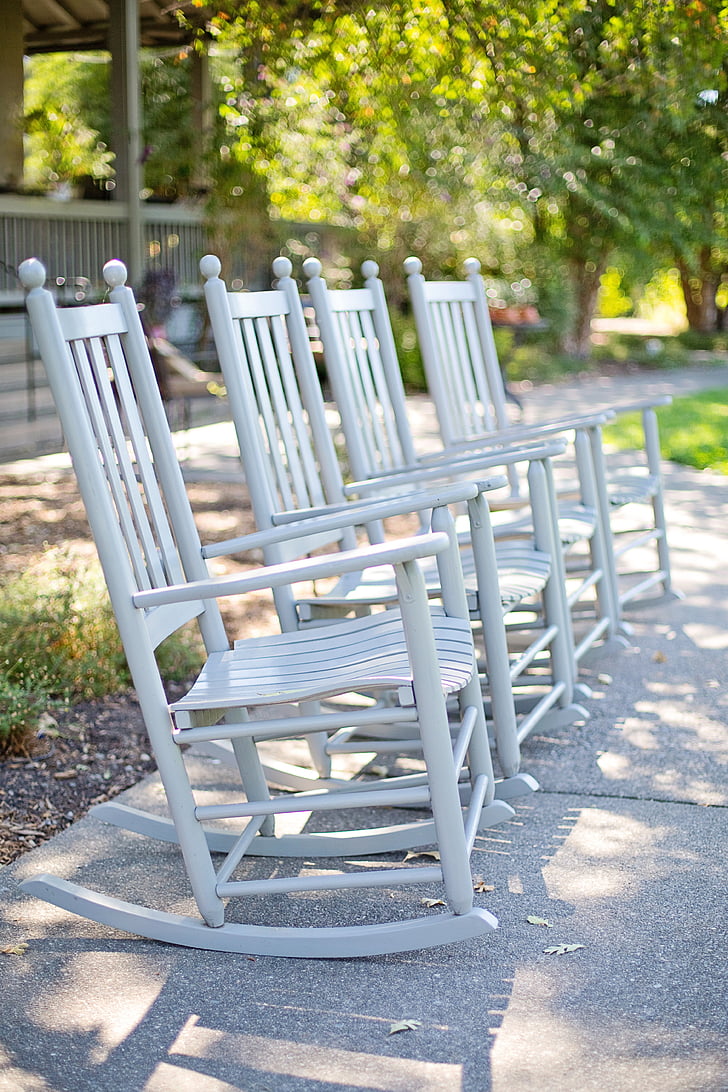 Крісла-гойдалки, білий, стільці, рокери, дерев'яні, сад, на відкритому повітрі