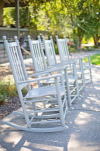 rocking chairs, white, chairs, rockers, wooden, garden, outdoors