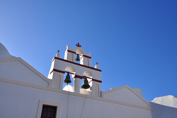 Řecko, Santorin, pozadí, Kyklady ostrovy, Architektura, kostel, modrá